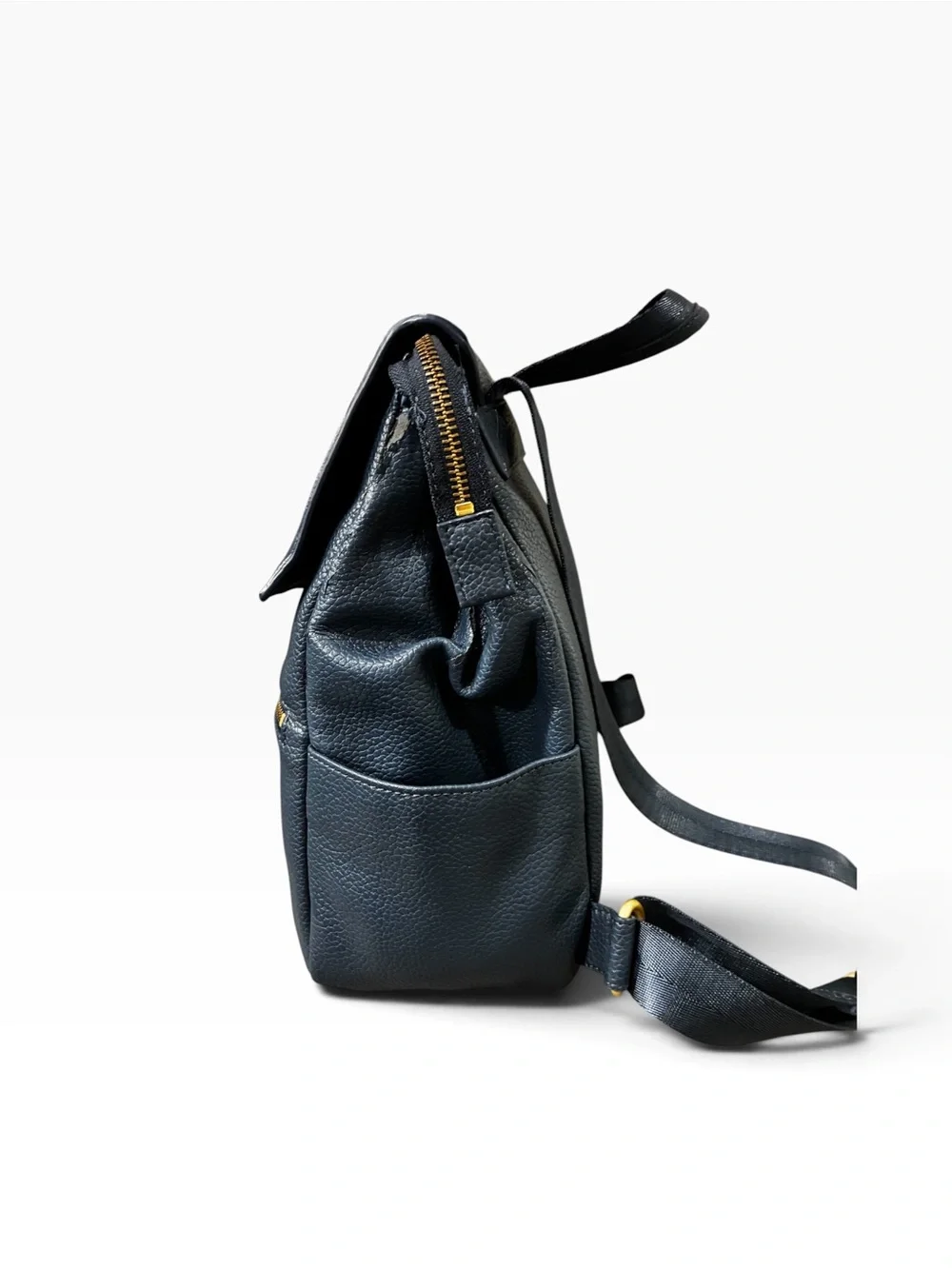 Freshly Picked Navy Faux Leather Diaper Backpack with Gold Hardware Smaller Size